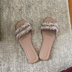 Stylish Tweed Slide Sandals - Pink and Cream